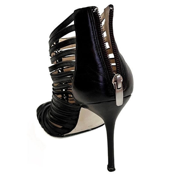 ENZO Angiolini Ginolfi Leather Peep Toe Gladiator Stiletto Heel Booties Black - Picture 12 of 16